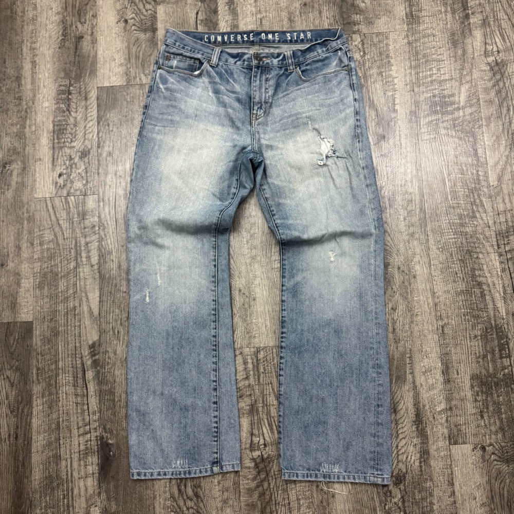 Vintage Y2K Converse One Star Low Boot Cut Denim Distressed Jeans 34x30